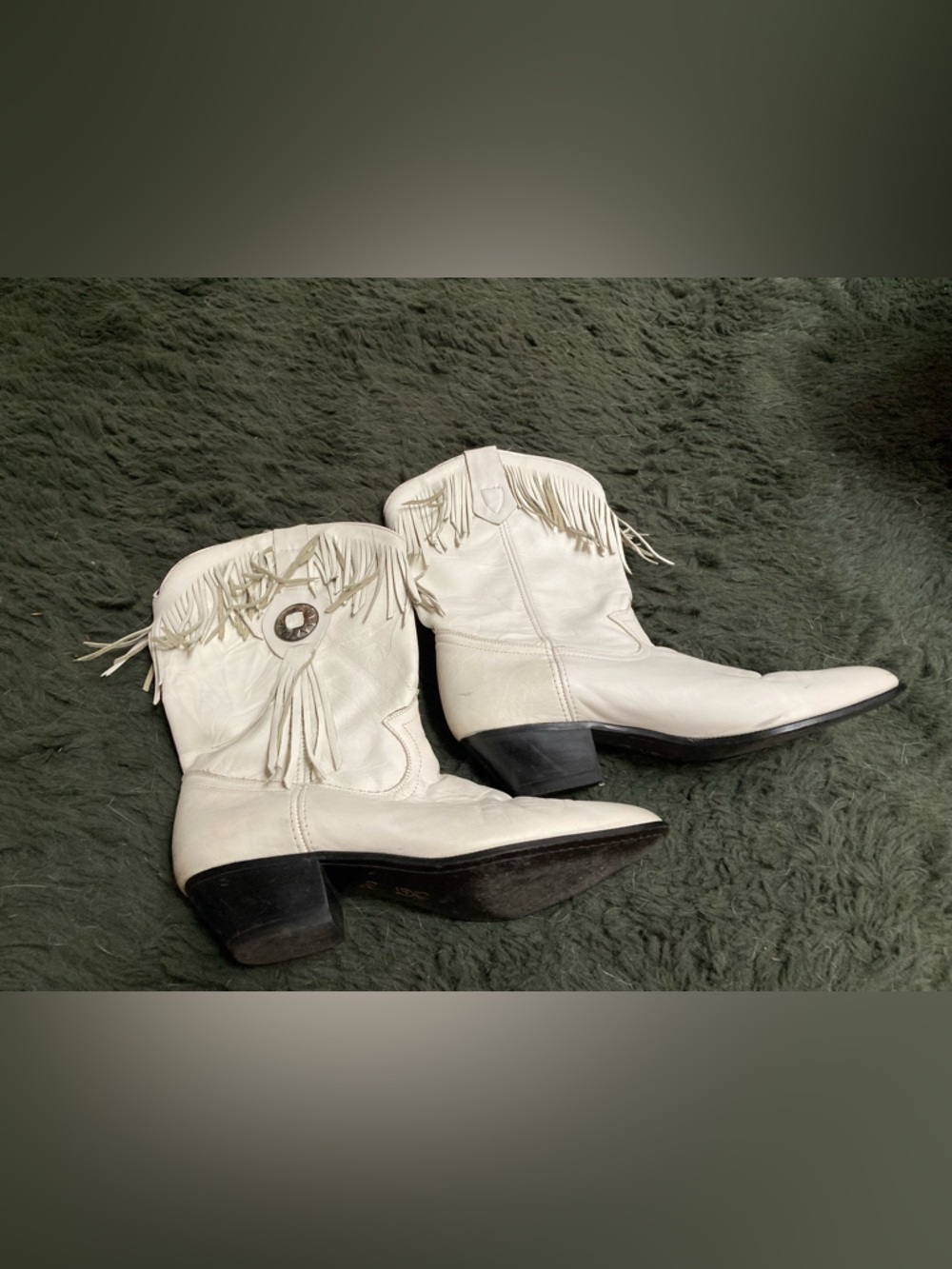 ACME White Fringe Western Ankle Boots